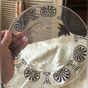 Vintage Egizia Argento Black / Gray Silk Screened 9” Plate / Dish / Platter.